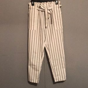 White and black striped pants